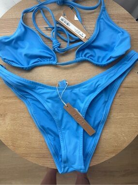 SKIMS Micro Bright Blue Triangle Bikini Set
